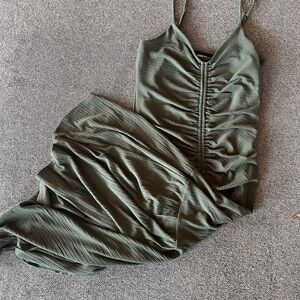 Olive Green Ruched Dress